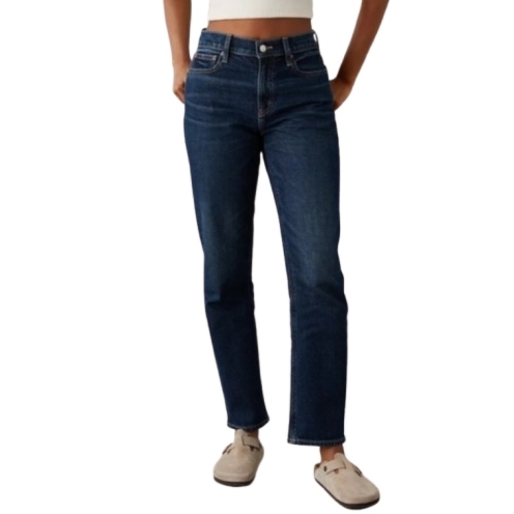 American Eagle Super High Rise Ankle Straight Dark Wash Size 00 Short Stretchy